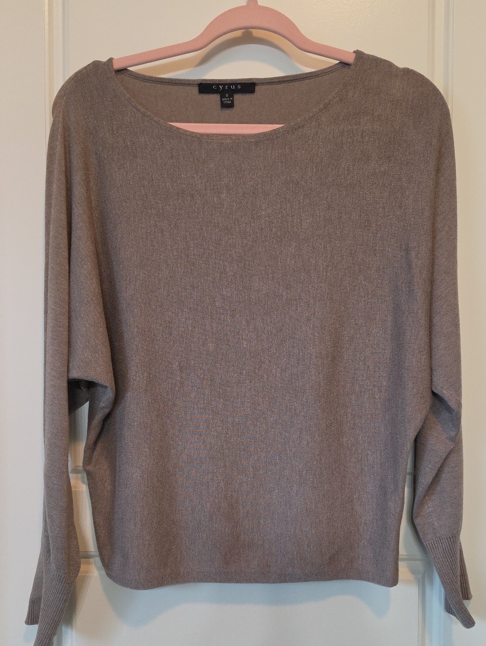 Cyrus Taupe Round Neck Knit Sweater - Small